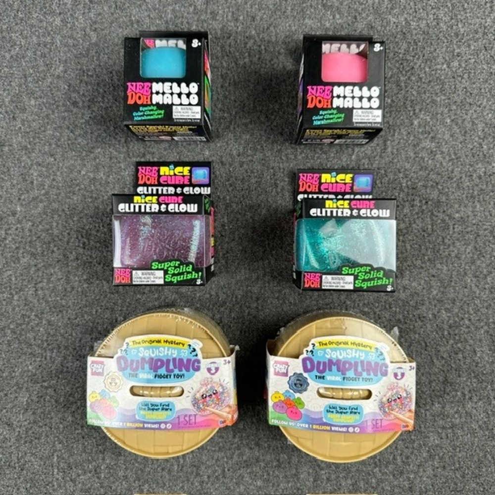 NeeDoh Mello Mallo Nice Cube Glitter Glow & Squishy Dumpling Fidget Bundle 6pc